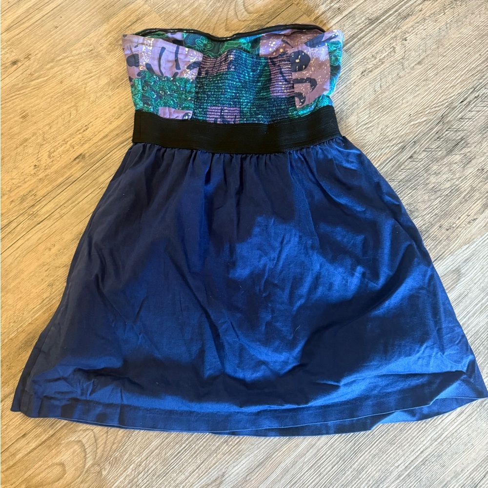 Purple and Blue Strapless Dress